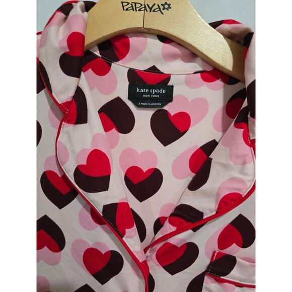 Kate Spade New York Women’s Pink Hearts Sleepwear Small Button Down Pajama Shirt - Picture 4 of 5